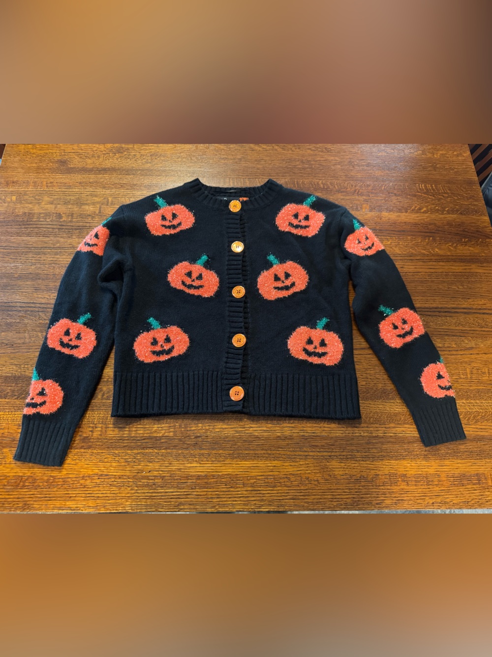 33 Degrees Halloween Pumpkin Cardigan Sweater Black Orange Jack O Lantern XXS